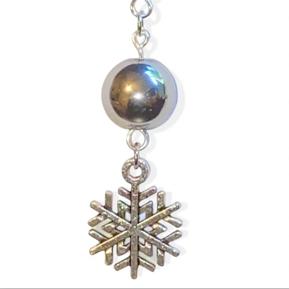 Handmade Earrings Silver Snowflake Glass Mirror Ball Dangle Handmade Pierced - Picture 2 of 3